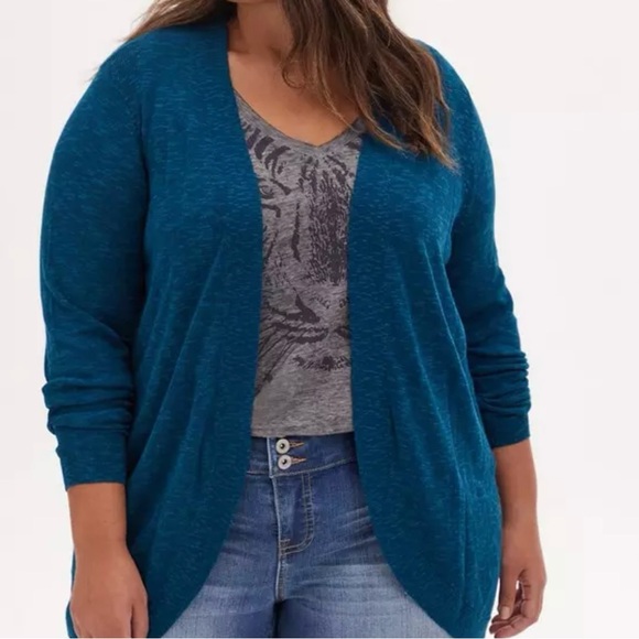 Teal Torrid Slub Cardigan Curve Front Sweater - Picture 6 of 8